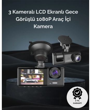 1. 3 Kameralı Full HD Araç Kamerası – Ön, İç ve Arka Görüş ile %100 Kapsama