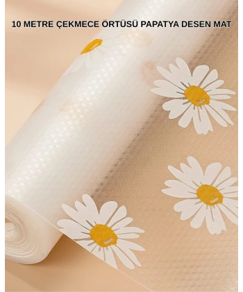 10 Metre Papatya Desenli Dolap İçi Kaymaz Koruyucu Mat