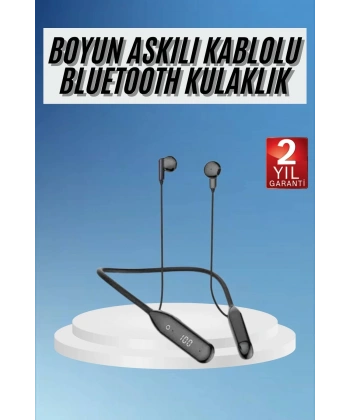 100 Saat Kablolu Boyun Askılı Dijital Göstergeli Bluetooth Kulaklığı