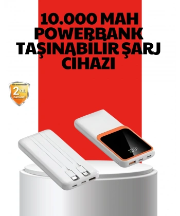 10000 mAh Taşınabilir Powerbank – Çift Çıkışlı Type-C ve Lightning Uyumlu