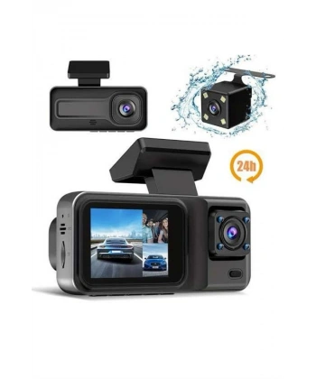 1080P 3 Lensli WİFİ Araç İçi Kameralı Ekran DVR Kaydedici Gece Görüşlü