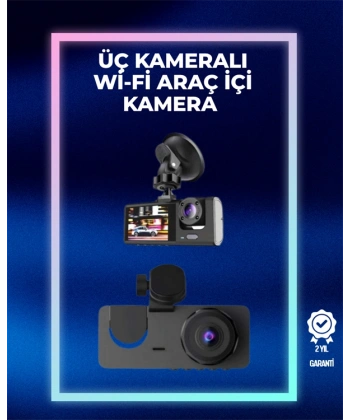 1080p Ön + 720p Arka & İç Kamera – Suya Dayanıklı Araç Güvenlik Kamerası