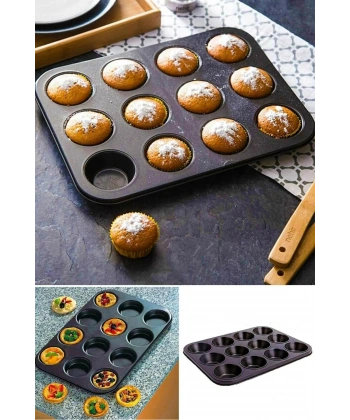 12 Bölmeli Metal Yapışmaz Muffin Kek Kalıbı