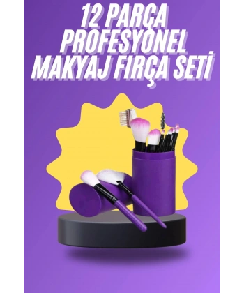 12 Parça Makyaj Fırça Seti Profesyonel Fondöten Allık Far Kontür Fırçası
