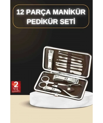 12 Parça Manikür Pedikür Seti Özel Deri Çanta El Ayak Bakımı Akne ve Sivilce Temizleme