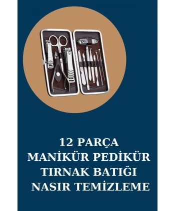 12 Parça Manikür Pedikür Seti Özel Deri Çanta El Ayak Bakımı Akne ve Sivilce Temizleme