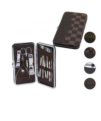 12 PCS - GÜMÜŞ MANİKÜR - PEDİKÜR SETİ RENKLİ DESENLİ - CÜZDAN MODELİ ÇANTALI