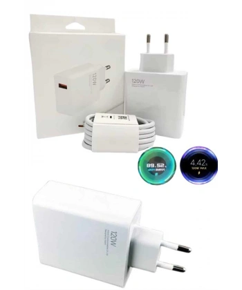 120 Watt Turbo Hızlı Şarj Aleti Seti Hızlı Şarj Adaptörü Beyaz