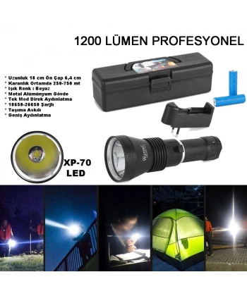 1200 LÜMEN PROFESYONEL ŞARJLI EL FENERİ WATTON WT-655