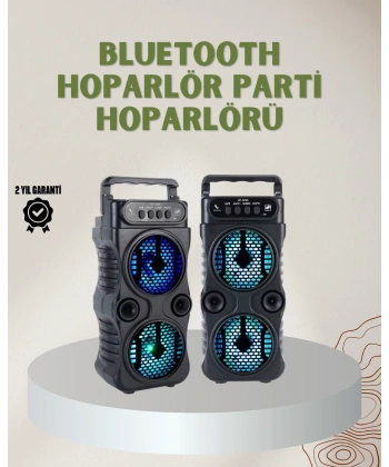 1200 mAh Şarjlı LED Işıklı Bluetooth Hoparlör – FM Radyolu, Hafıza Kart Destekli