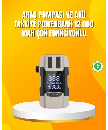 12.000 mAh Akü Takviye Powerbank Dahili Hava  Dijital Ekranlı