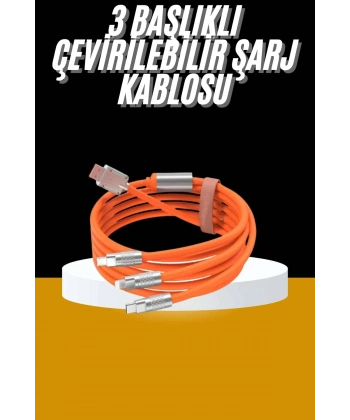 120W 3 İn 1 Uyumlu Silikon Şarj Kablosu Hızlı Şarj Kablosu