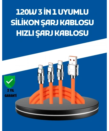 120W Şarj Destekli 3’ü 1 Arada Çoklu Şarj Kablosu – 1.2 Metre