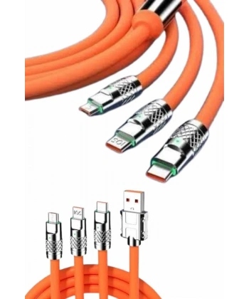120W Silikon Metal Uçlu LED Işıklı 3 In1 Şarj Kablosu 1.2m
