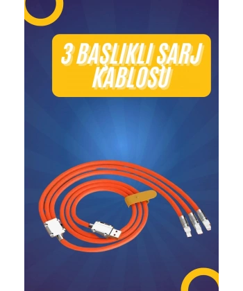 120W Silikon Metal Uçlu LED Işıklı 3 In1 Şarj Kablosu 1.2m