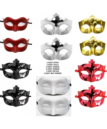 12’li Renkli Parti Maskesi Seti – Siyah, Gold, Gümüş, Kırmızı, Beyaz, Mat Kırmızı