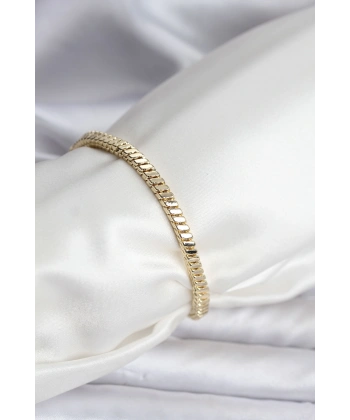 14K Gold Renk Kaplama Kare Zincir Model CM Kadın Bileklik