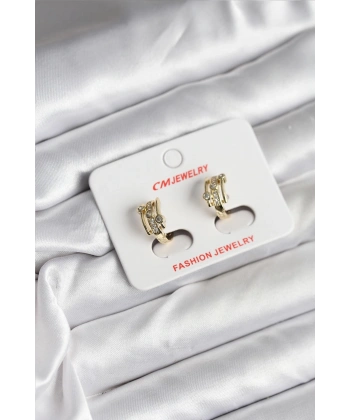 14K Gold Renk Kaplama Yarım Halka Zirkon Taşlı CM Kadın Küpe