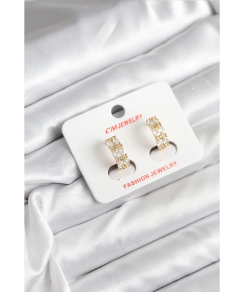 14K Gold Renk Kaplama Zirkon Taşlı CM Kadın Küpe