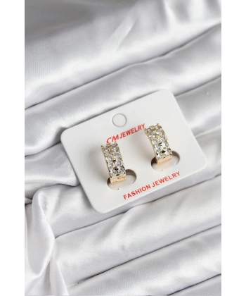 14K Gold Renk Kaplama Zirkon Taşlı CM Kadın Küpe