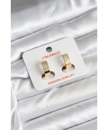 14K Gold Renk Kaplama Zirkon Taşlı Halka CM Kadın Küpe