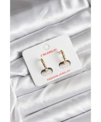 14K Gold Renk Kaplama Zirkon Taşlı Halka Model CM Kadın Küpe