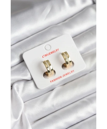 14K Gold Renk Kaplama Zirkon Taşlı Halka Model CM Kadın Küpe