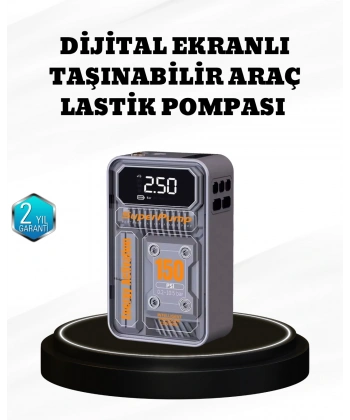 150 PSI Kablosuz Şarjlı Hava Pompası – LED Ekranlı ve Otomatik Kapanma Özellikli