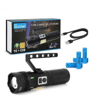15.000 LÜMEN TG+COB LED ŞARJLI EL FENERİ WATTON WT-703
