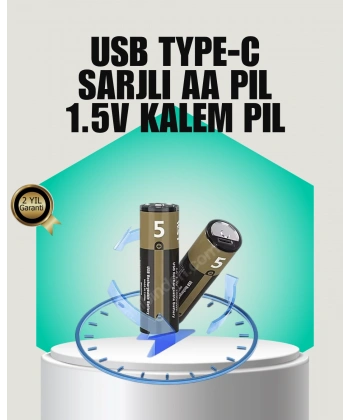 1.5V AA Şarjlı Lityum Pil | 1000+ Kez Şarj Edilebilir | Hızlı Type-C Şarj (2 Adet)
