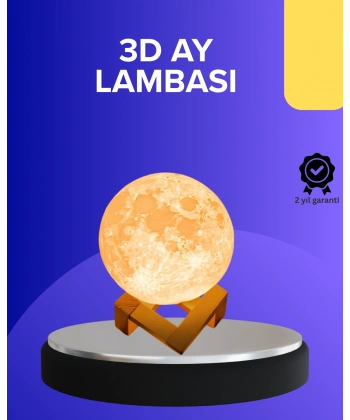 16 Renkli 3D Baskılı Ay Lambası Ahşap Standlı