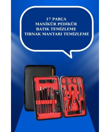 17 Parça El Ayak Bakım Seti Tırnak Temizleme Manikür Pedikür Cımbız Törpü Tırnak Makası