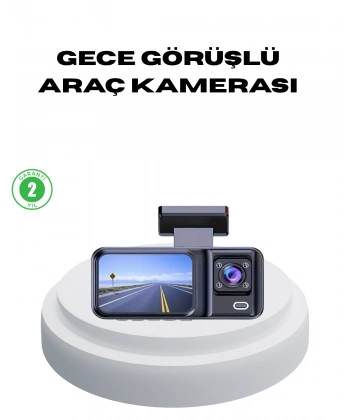 170° Geniş Açılı 3 Kameralı Araç İçi Kayıt Cihazı Gece Görüşlü