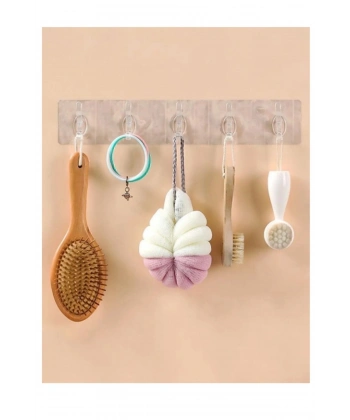 2 Adet Kendinden Yapışkanlı Güçlü Şeffaf 5li Askılık - Kapı Arkası Mutfak Duvar Banyo