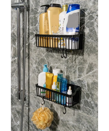 2 Li Plastik Yapışkanlı Askılı Mutfak- Banyo Rafı Düzenleyici Duş Şampuanlık