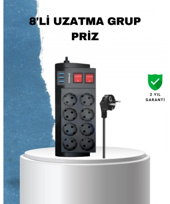 2 Metre Güçlü Çoklu Priz 8 Soket