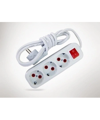 2 mt Kablolu Anahtarlı 3 lü Topraklı Grup Priz