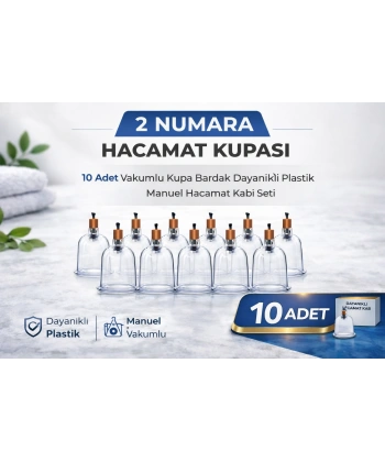 2 Numara Hacamat Kupası 10 Adet Vakumlu Kupa Bardak Dayanıklı Plastik Manuel Hacamat Kabı
