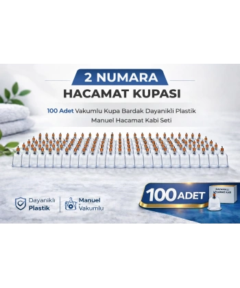 2 Numara Hacamat Kupası 100 Adet Vakumlu Kupa Bardak Dayanıklı Plastik Manuel Hacamat Kabı