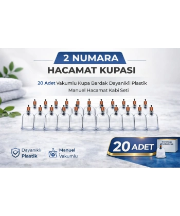 2 Numara Hacamat Kupası 20 Adet Vakumlu Kupa Bardak Dayanıklı Plastik Manuel Hacamat Kabı