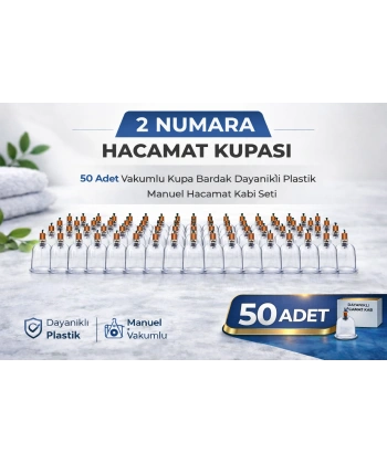 2 Numara Hacamat Kupası 50 Adet Vakumlu Kupa Bardak Dayanıklı Plastik Manuel Hacamat Kabı