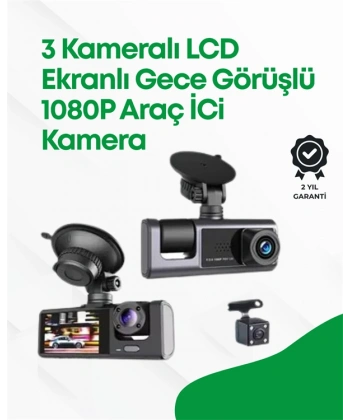 2.0” LCD Ekranlı, Döngüsel Kayıt Özellikli Üç Kameralı Oto Kamera