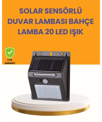 20 LED Güneş Enerjili Hareket Sensörlü Dış Mekan Duvar Lambası