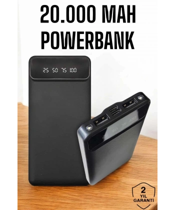 20.000 Mah Led Işıklı LCD Ekran USB Girişli Type-C Lightning Powerbank
