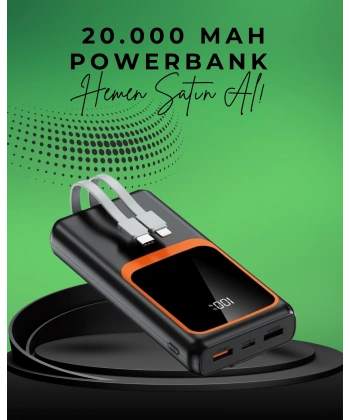 20000 mAh Taşınabilir Powerbank | Çok Kablolu, Hızlı Şarj Destekli (22.5W)