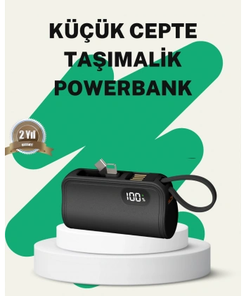2000mAh Mini Powerbank Dahili Konektörlü PD 20W