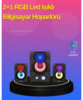 2.1 Kanal RGB LED Oyun Hoparlörü Subwoofer Destekli