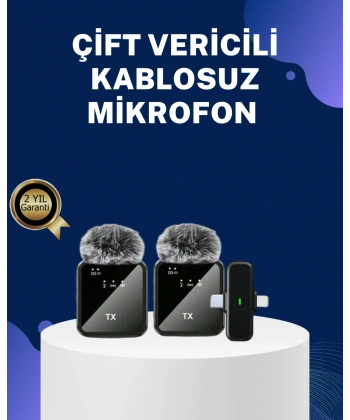 2in1 Kablosuz Yaka Mikrofonu iOS ve Android Uyumlu
