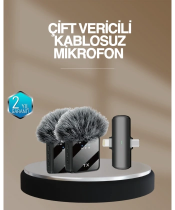 2’li Kablosuz Yaka Mikrofonu Type-C ve Lightning Uyumlu Profesyonel Set