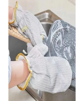 2li Telli Bulaşık Eldiveni Su Geçirmez Kir Sökücü Tava Tencere Ovma Mutfak Banyo Temizlik Eldiveni